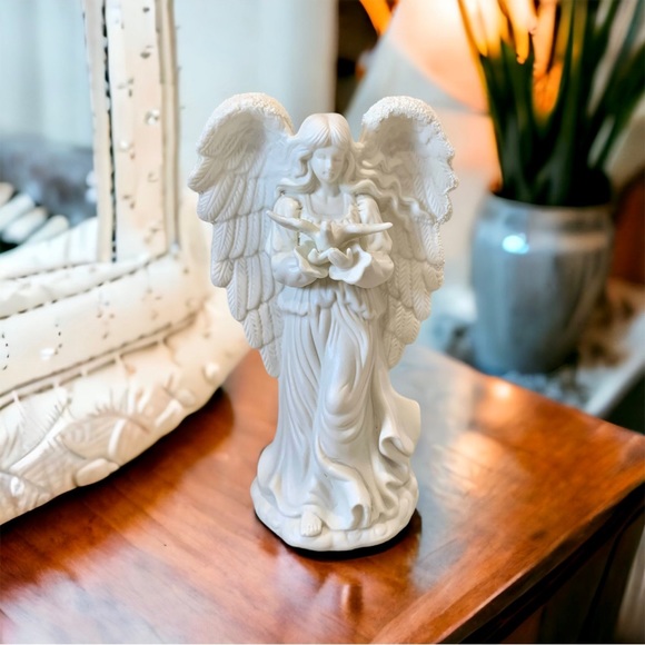 Vintage Guardian Angel Ceramic Figurine Statue 8.5” Tall - Picture 2 of 16